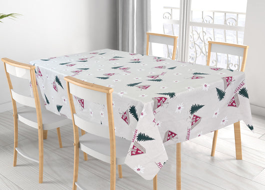 Tovaglia Natalizia Cucina Soggiorno In 100% Cotone Disegno Chalet RP - 140x300 - Chalet