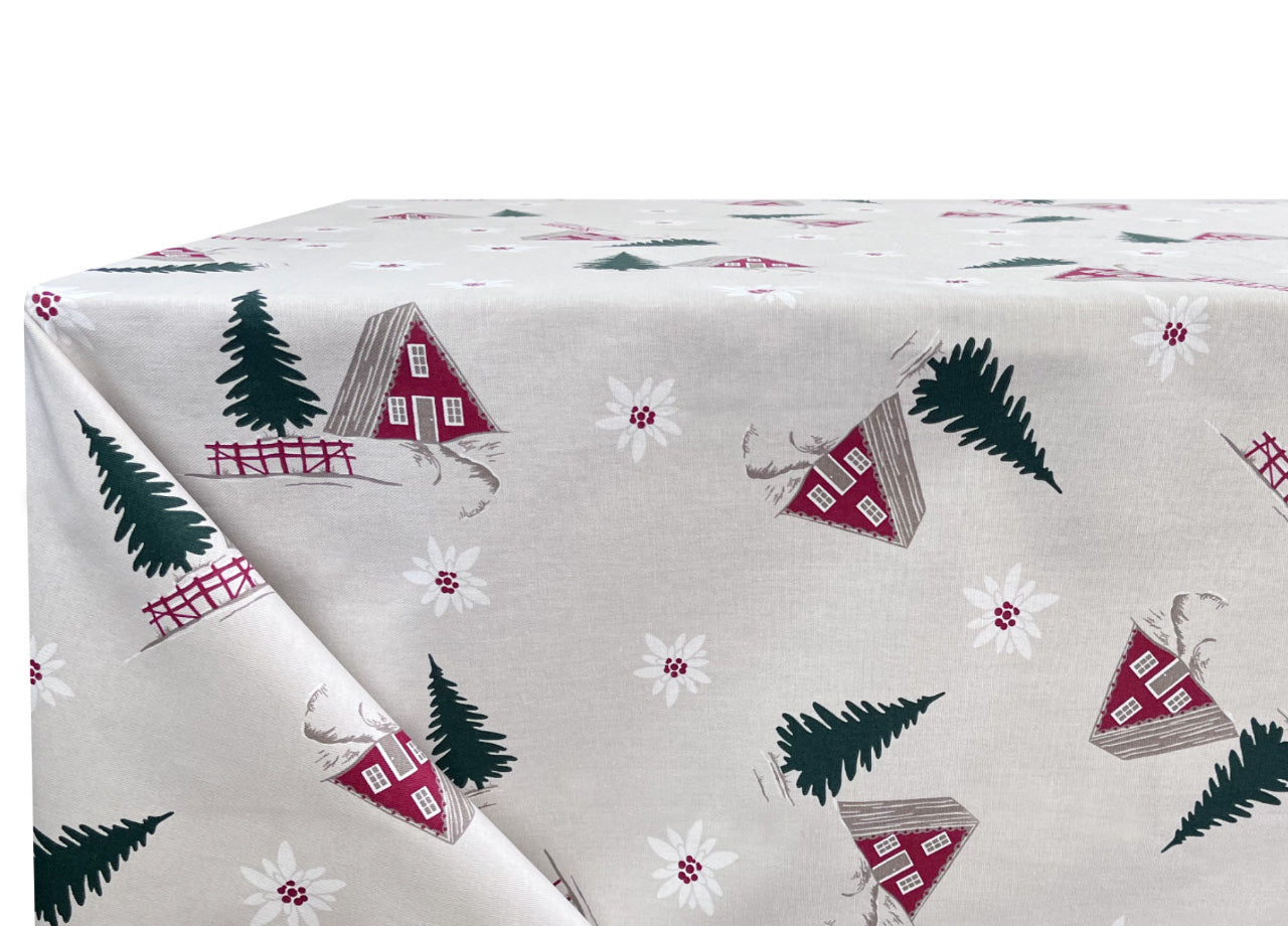 Tovaglia Natalizia Cucina Soggiorno In 100% Cotone Disegno Chalet RP - 90x90 - Chalet