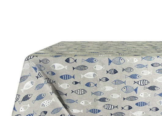 Tovaglia Salotto/Cucina In Tessuto Miros Made In Italy Marino Pesci Azzurro - 140x240 - Pesci