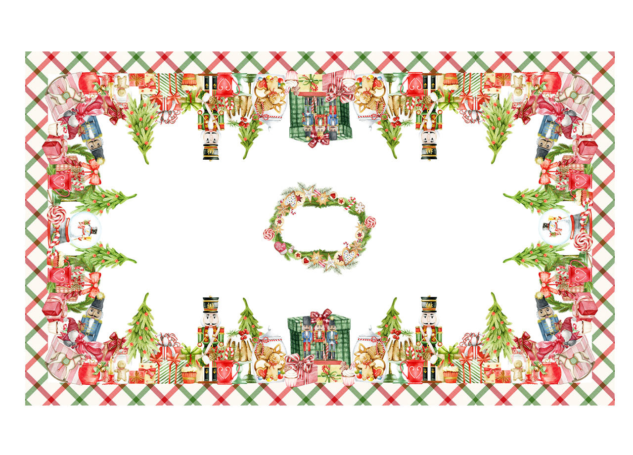 Tovaglia Natale Digitale Centrotavola Natalizio 100% Cotone Doni Schiaccianoci SV - 140x250 - Doni