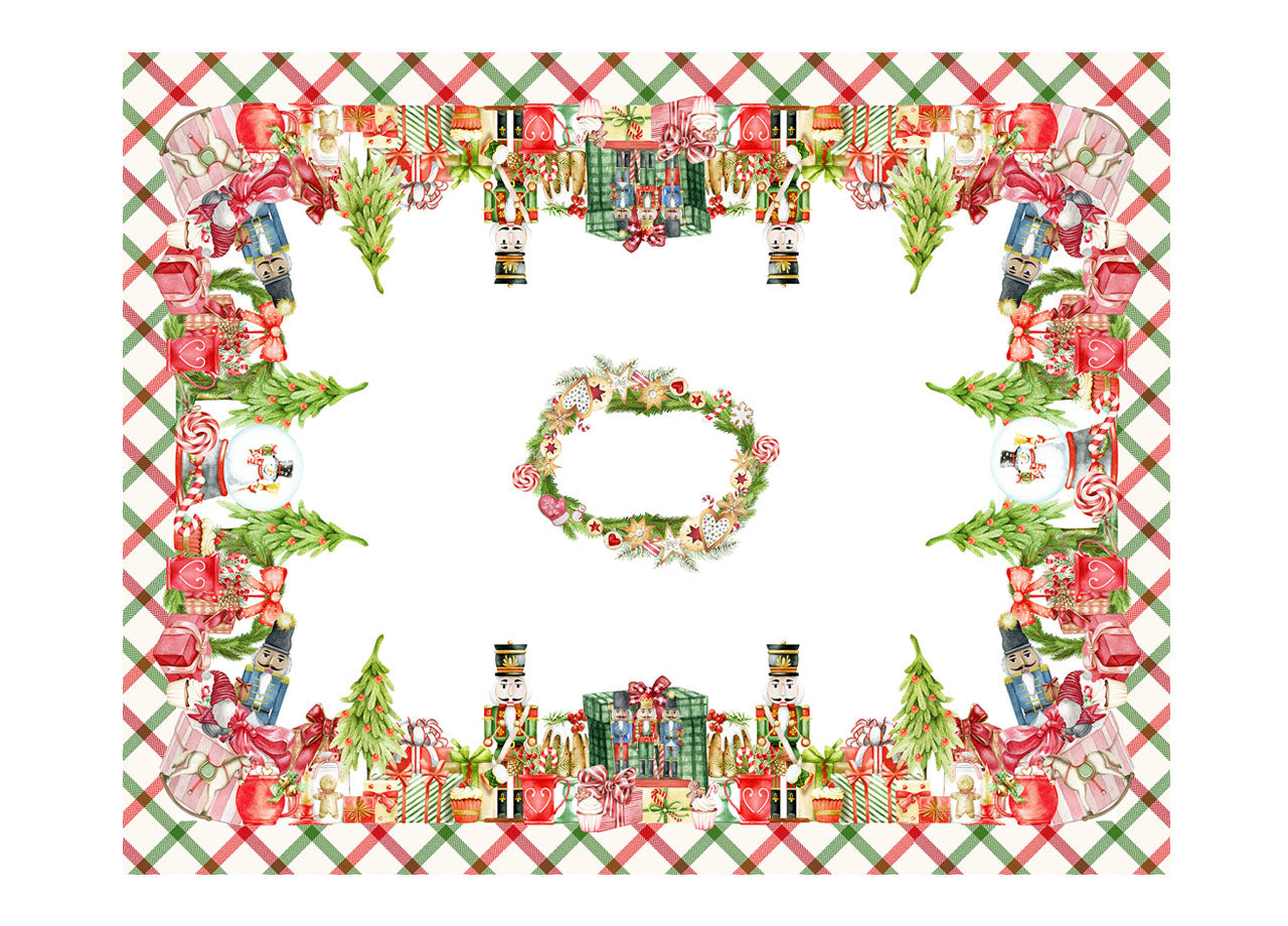 Tovaglia Natale Digitale Centrotavola Natalizio 100% Cotone Doni Schiaccianoci SV - 140x190 - Doni