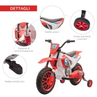 Moto da Cross Elettrica per Bambini da 3-5 Anni, Moto Elettrica per Bambini con Batteria 12V Ricaricabile e Rotelline Rimovibili, 106.5x51.5x68cm, Rosso