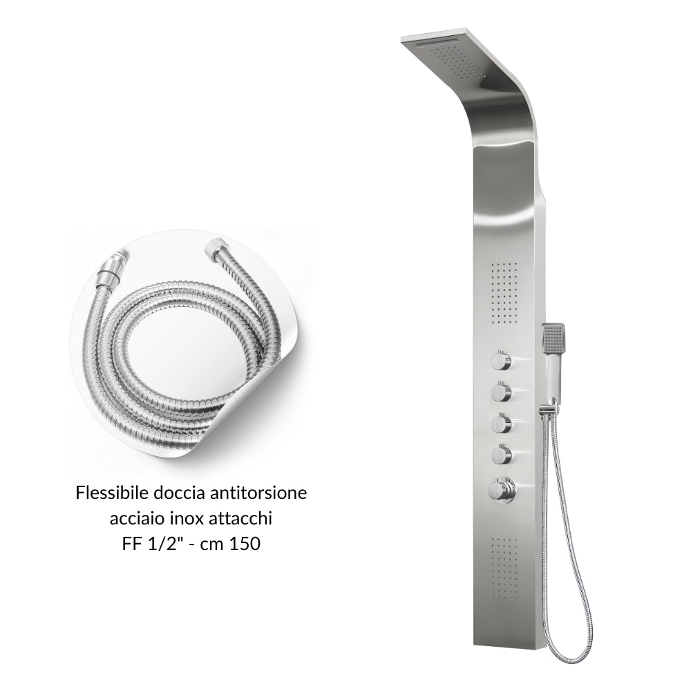 Colonna doccia termostatica siria 4 funzioni getto a cascata bocchette lombari *** finitura- spazzolato, confezione 1