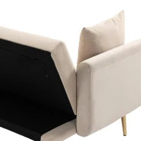 Divano letto 3 posti in Velluto con Regolabile Posizioni, Robuste Struttura in Metallo, ideale per Soggiorno e camera da letto, 162x78x80 cm, Beige