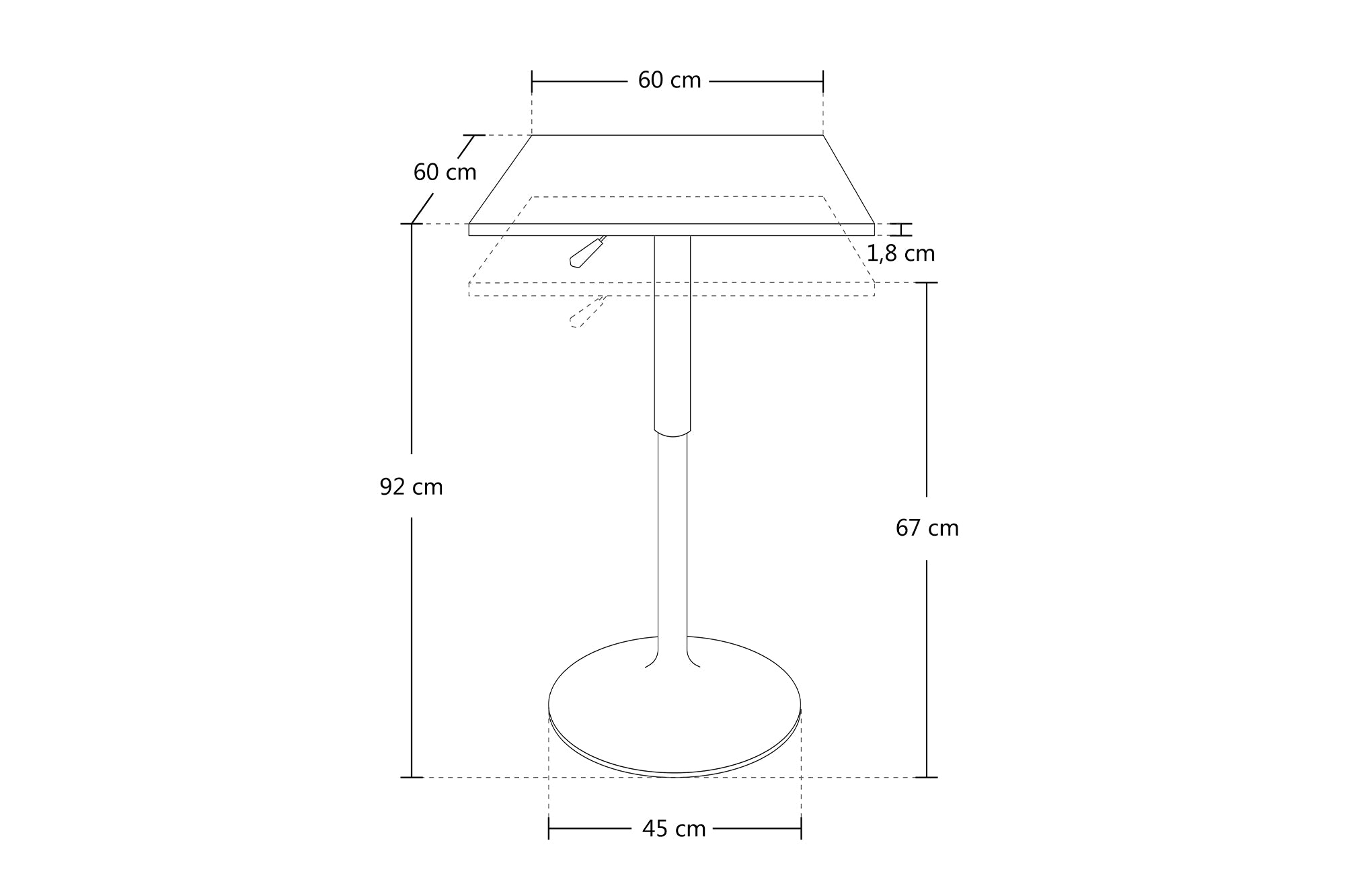 Tavolo regolabile in altezza quadrato 60x60 bianco, tavolo alto da bar Romeo TQ08-6.6ROAR