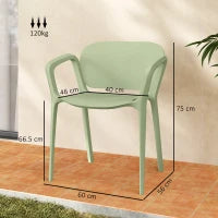Set 4 Sedie da Giardino Impilabili in PP dal Design Moderno con Braccioli 60x56x75 cm, Verde
