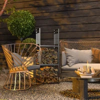 Portalegna da Esterno e Interno a 3 Livelli Separabili in Metallo con Ganci per Attrezzi, Nero