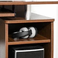 Scrivania per Computer Moderna Porta PC in Legno con Cassetti, Scrivania Salvaspazio Con Libreria, Mensola Estraibile e Porta Tastiera, 120x55x85cm, Marrone