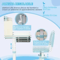 Set Scrivania e Sedia per Bambini da 3 Anni Regolabile, Tavolo Inclinabile a 60° con Cassetto e Ripiani, Blu