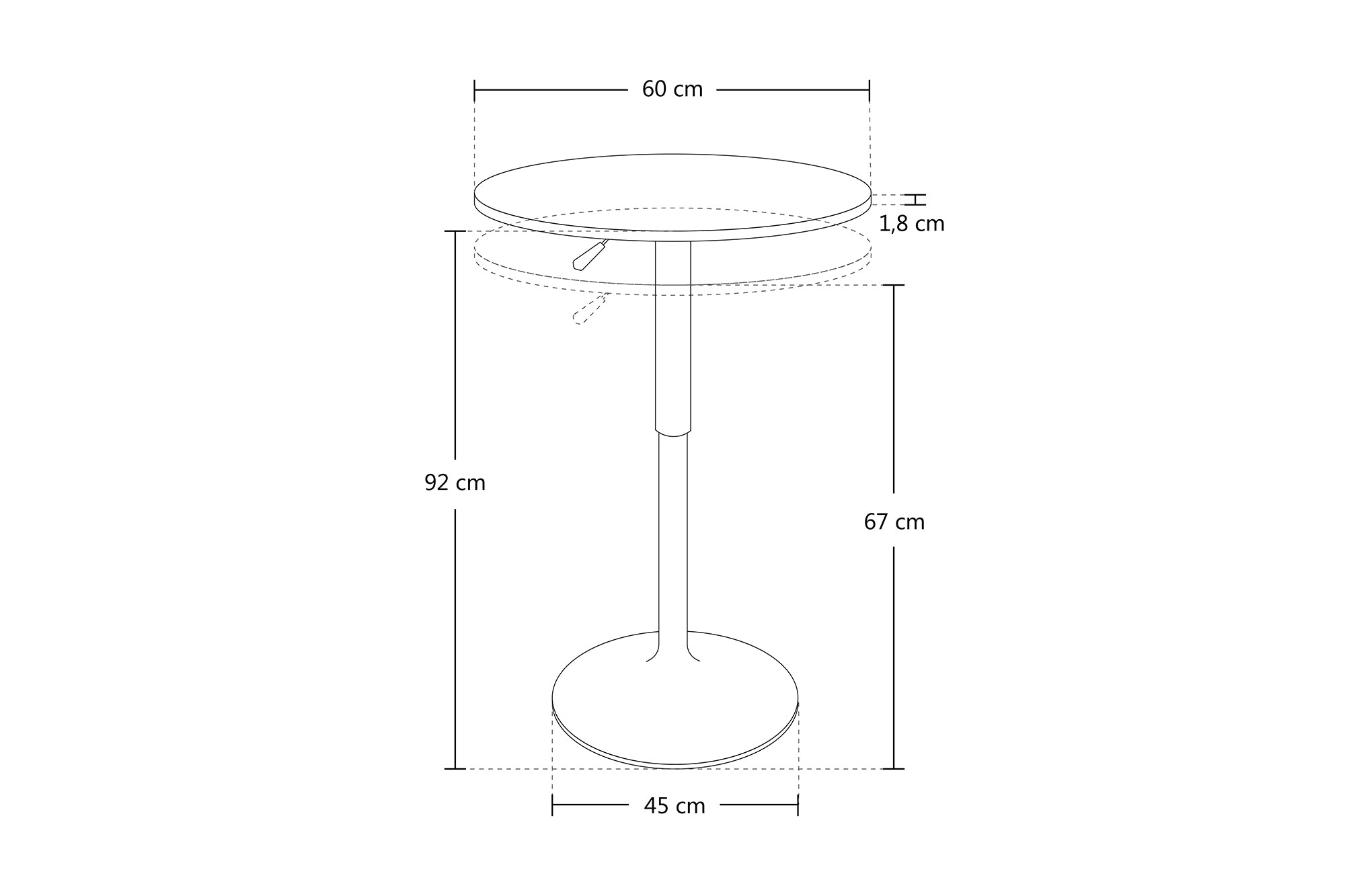 Tavolo regolabile in altezza rotondo 60 cm nero, tavolino da bar mod. Romeo TR10-D6ROAR