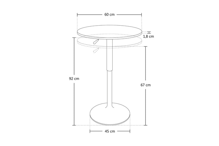 Tavolo regolabile in altezza rotondo 60 cm nero, tavolino da bar mod. Romeo TR10-D6ROAR