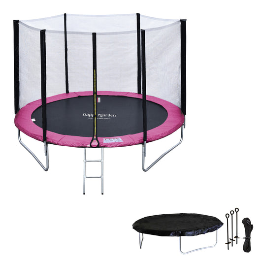 Premium Pack Trampolino 180 cm reversibile grigio / rosa CAIRNS + rete, scala, copertura e kit di ancoraggio