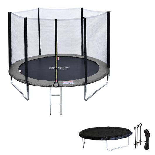 Premium Pack Trampolino 180 cm reversibile rosa/grigio CAIRNS + rete, scala, copertura e kit di ancoraggio