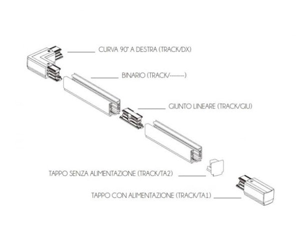 TRACK-200 N Binario nero opaco 150cm per sospensioni con portalampade E14-E27-GU10-GX53