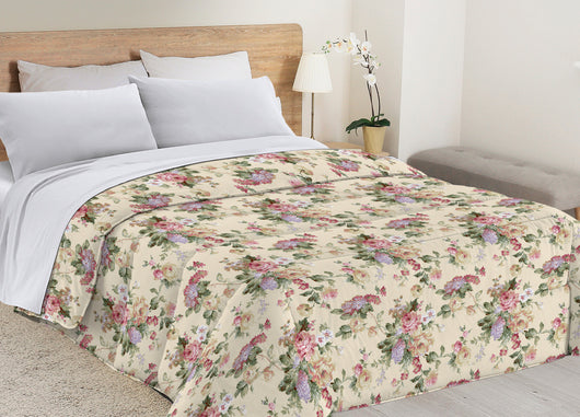 Trapunta Piumone Letto Invernale Imbottita 300gr Microfibra Diadema Roselline - 2 Piazze - Panna
