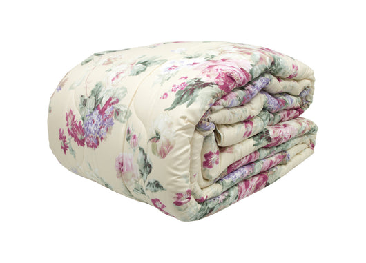 Trapunta Piumone Letto Invernale Imbottita 300gr Microfibra Diadema Roselline - 2 Piazze - Panna