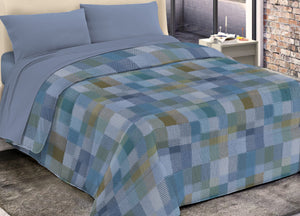 Trapunta Piumone Invernale Imbottita 300gr Microfibra Diadema Quadri - 1 Piazza - D20 Blu