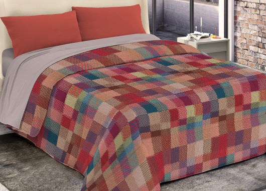 Trapunta Piumone Invernale Imbottita 300gr Microfibra Diadema Quadri - Piazza E Mezza - D21 Fucsia