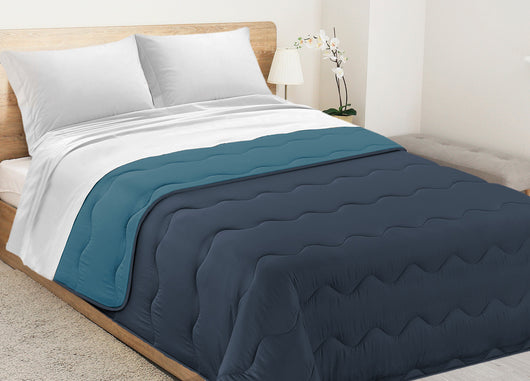 Trapunta Piumone Letto Invernale Imbottita 300gr Microfibra Double Face Bicolor - 2 Piazze - Petrolio-Oceano
