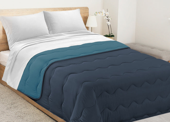 Trapunta Piumone Letto Invernale Imbottita 300gr Microfibra Double Face Bicolor - 2 Piazze - Petrolio-Oceano