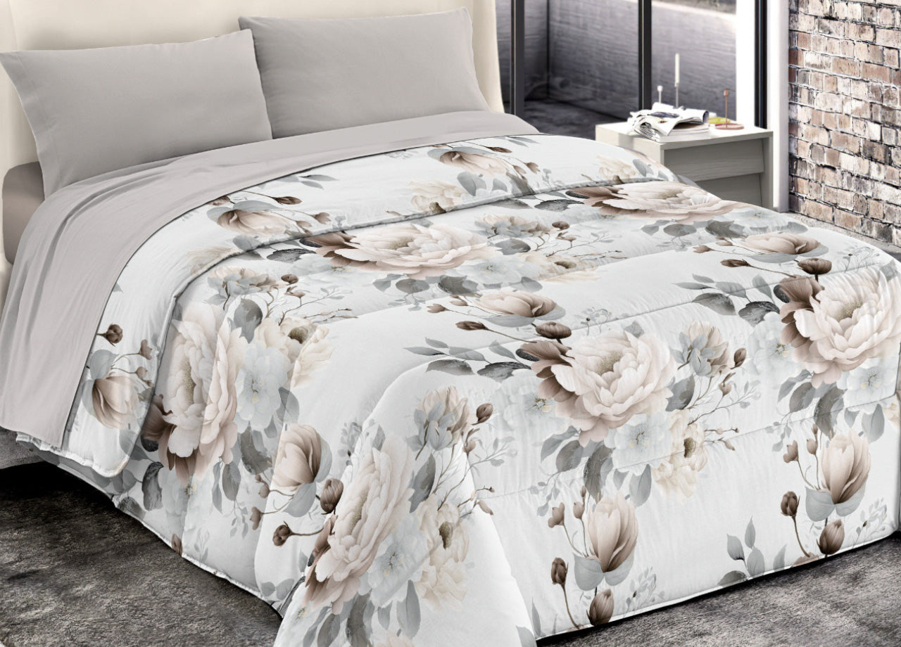 Trapunta Piumone Invernale Imbottita 300gr Microfibra Diadema Flower - Piazza E Mezza - D13 Grigio