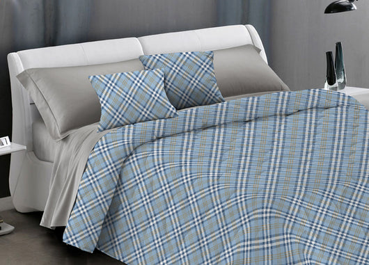 Trapuntino Piumino Estivo Pensieri Delicati Disegno Scotty Scozzese - Matrimoniale - Azzurro