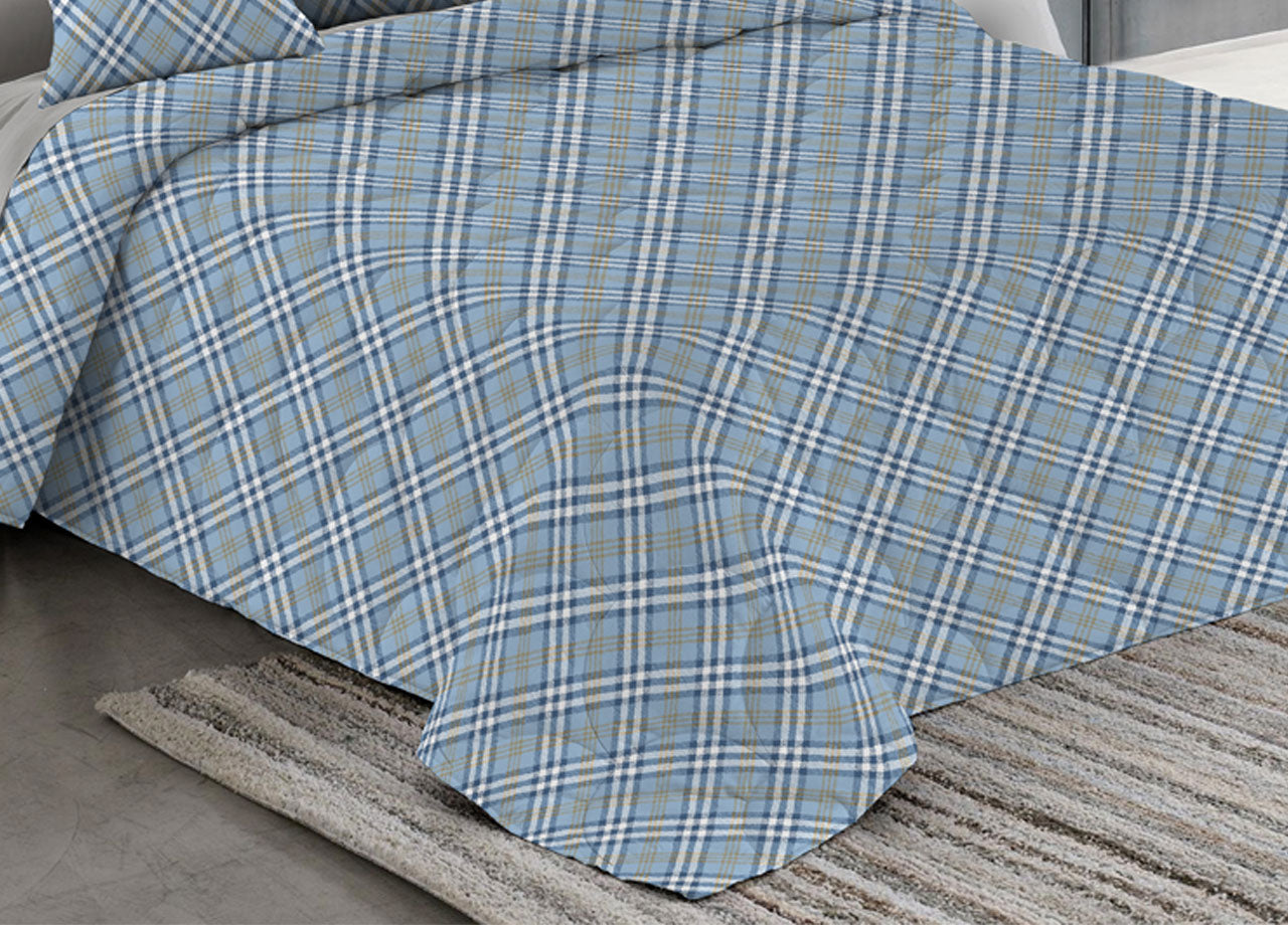 Trapuntino Piumino Estivo Pensieri Delicati Disegno Scotty Scozzese - Matrimoniale - Azzurro