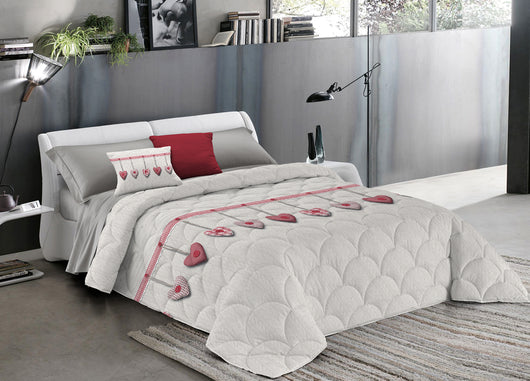 Trapunta Piumone Invernale Linea Pensieri Delicati Disegno Cuore Appeso - Singolo - Rosso