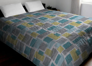 Trapuntino Piumino Estivo Primaverile 100gr/mq Leggero Disegno Square - 1 Piazza E Mezza - Azzurro