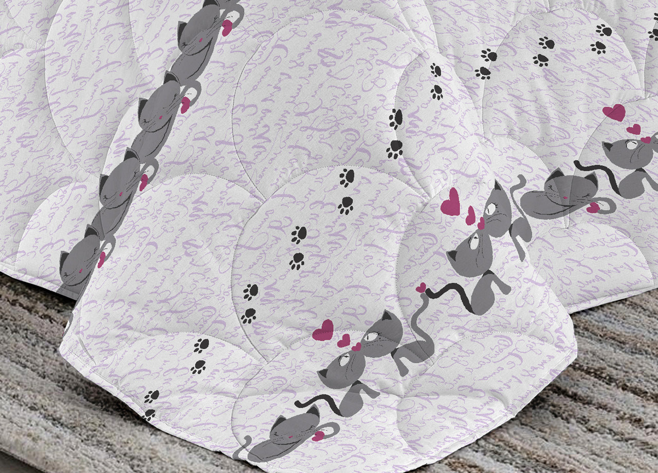 Trapunta Piumone Invernale Linea Pensieri Delicati Disegno Gattini - Singolo - Rosa