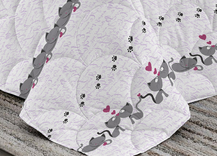 Trapunta Piumone Invernale Linea Pensieri Delicati Disegno Gattini - Singolo - Rosa