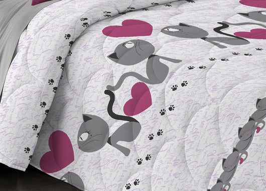 Trapunta Piumone Invernale Linea Pensieri Delicati Disegno Gattini - Singolo - Rosa