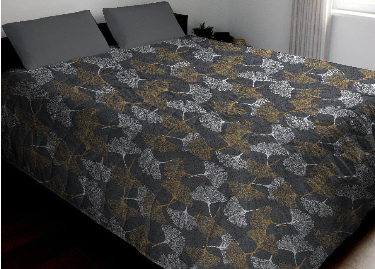 Trapunta Piumone Invernale 300gr Cotone Made Italy Botanico Ginko - Singolo - Giallo