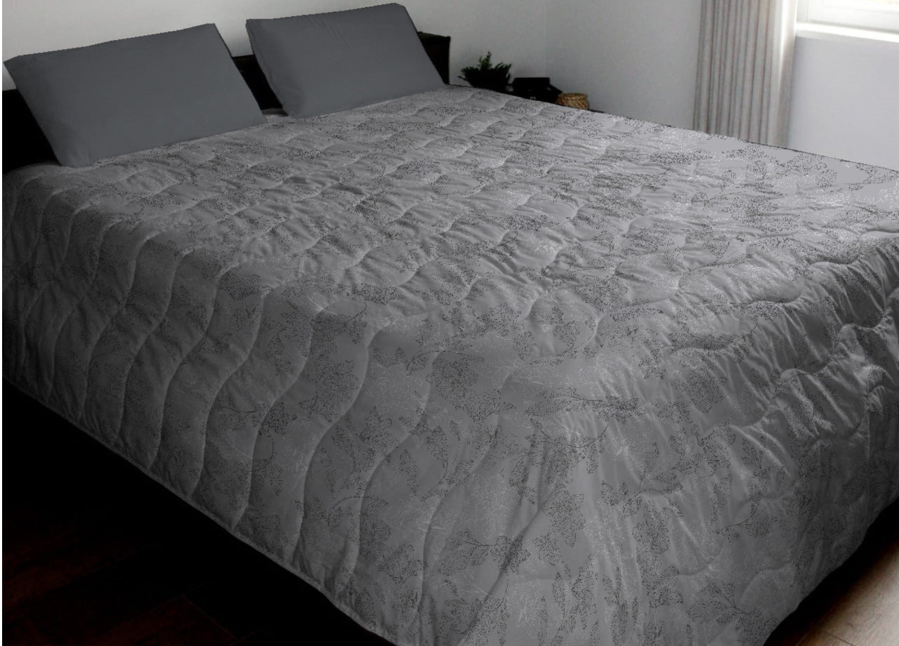 Trapunta Piumone Invernale 300gr Cotone Made Italy Disegno Lilly - Piazza E Mezza - Grigio