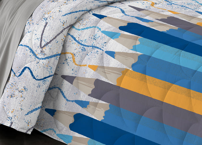 Trapuntino Estivo Disegno Matitoni Colore Azzurro - Singolo - Azzurro