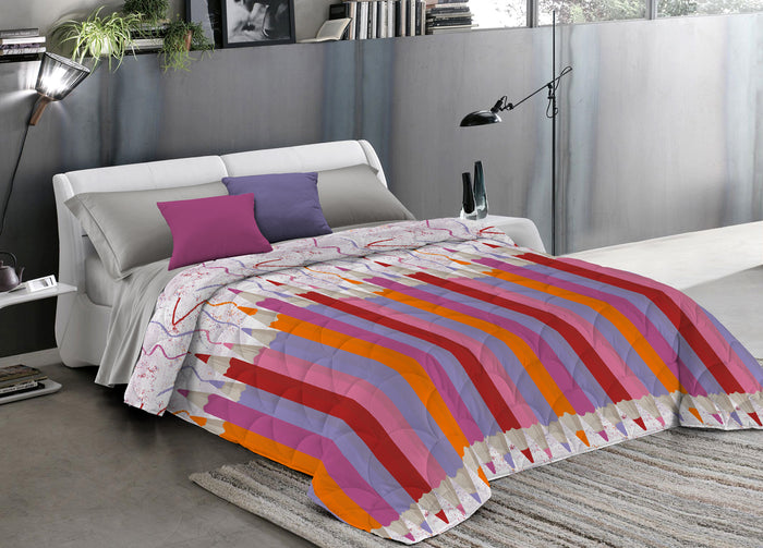 Trapunta Piumone Invernale Linea Pensieri Delicati Disegno Matitoni - Singolo - Fucsia