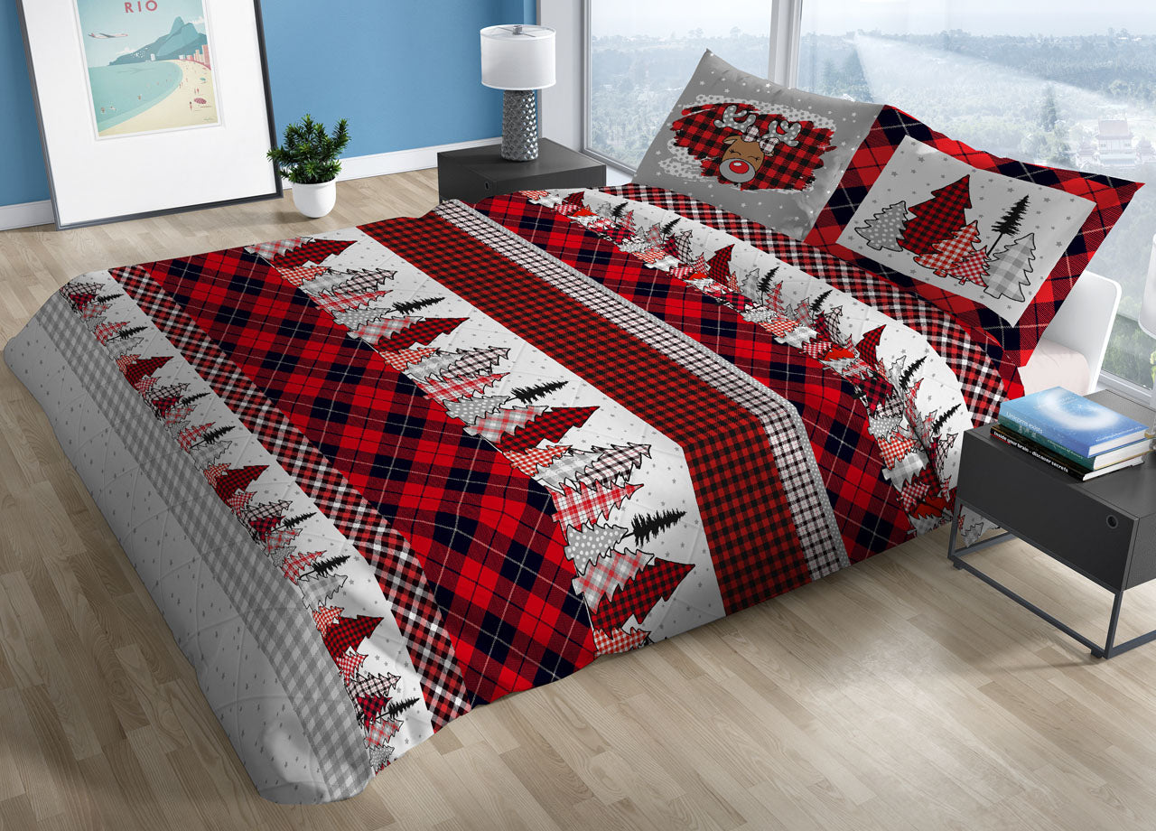 Trapunta Piumone Invernale 300gr Cotone Made Italy Disegno Tirolese Renna - Matrimoniale - Renna