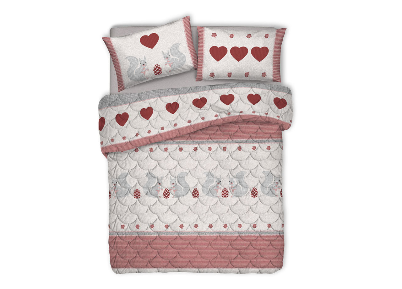 Trapunta Piumone Invernale Linea Pensieri Delicati Disegno Scoiattolo - Singolo - Rosso