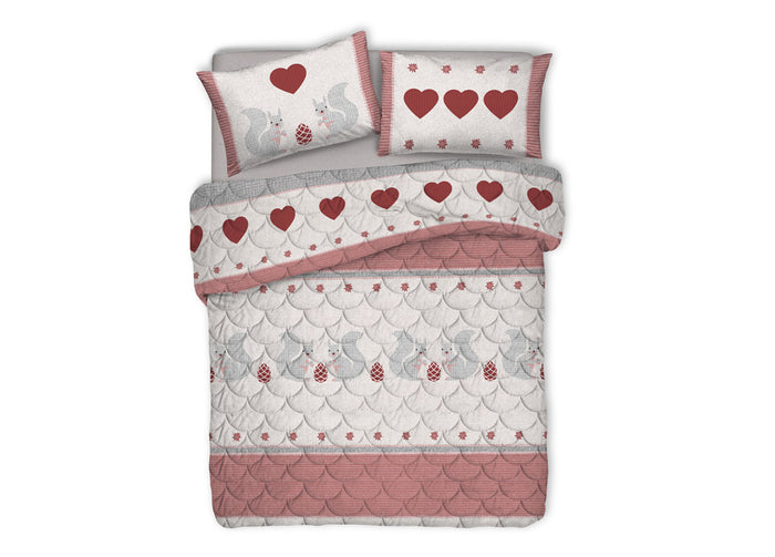 Trapunta Piumone Invernale Linea Pensieri Delicati Disegno Scoiattolo - Singolo - Rosso