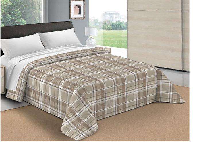 Trapunta Piumone Letto Invernale Imbottita 300gr Scaldanotti Tartan - 1 Piazza - Beige
