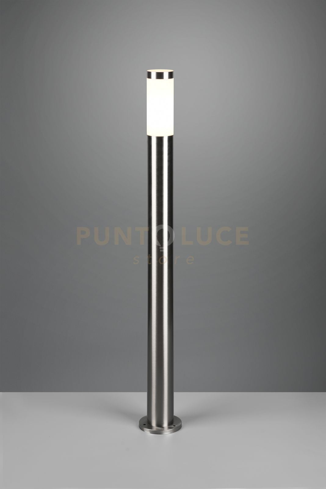 TRIOTO PALO DA ESTERNO CILINDRO ACCIAIO SATINATO E DIFFUSORE OPALE H. 80CM IP44 1 LUCE ATTACCO E27