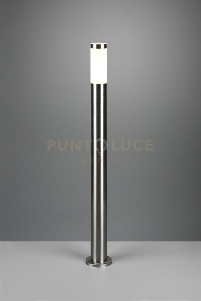 TRIOTO PALO DA ESTERNO CILINDRO ACCIAIO SATINATO E DIFFUSORE OPALE H. 80CM IP44 1 LUCE ATTACCO E27