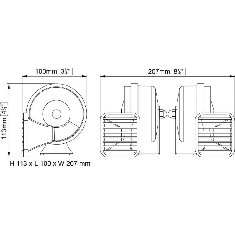 TROMBA DOPPIA CROMATA 12V.