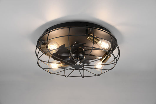 TRONDHEIM PLAFONIERA CON VENTILATORE GABBIA METALLO NERO OPACO CON TELECOMANDO MULTIFUNZIONE REGOLAZIONE 3 INTENSITA' E TIMER D.48,5CM 4 LUCI ATTACCO E27