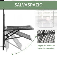 Tavolo da Ringhiera Pieghevole e Regolabile in Metallo, 60x60x57-72cm, Nero