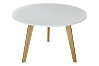 Tavolino rotondo da salotto mod. Oliver con top bianco in mdf e piedi in legno TS08OLPL