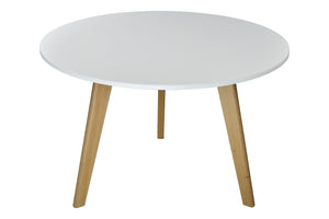 Tavolino rotondo da salotto mod. Oliver con top bianco in mdf e piedi in legno TS08OLPL