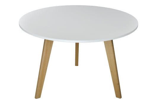 Tavolino rotondo da salotto mod. Oliver con top bianco in mdf e piedi in legno TS08OLPL