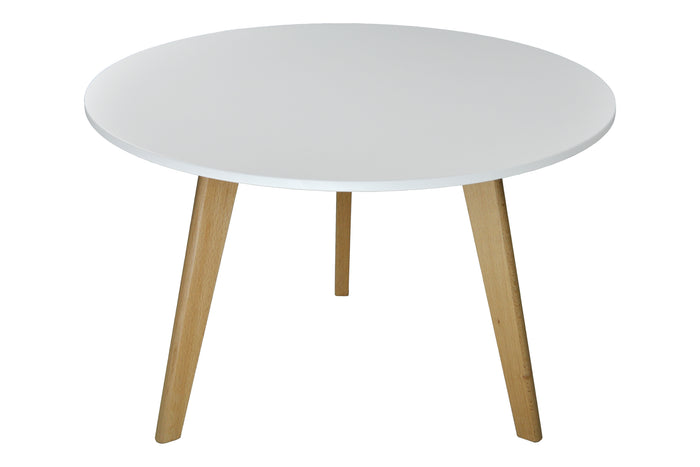 Tavolino rotondo da salotto mod. Oliver con top bianco in mdf e piedi in legno TS08OLPL