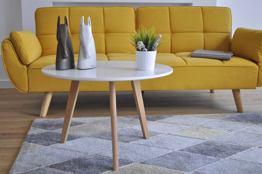 Tavolino rotondo da salotto mod. Oliver con top bianco in mdf e piedi in legno TS08OLPL